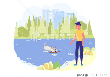 Teen Boy on Walk in Park with his Pet at Weekend. Teen Boy on Walk in Park with his Pet at Weekend. 63103578