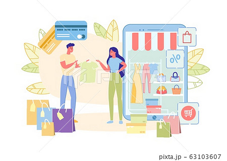 Guy and Girl Discuss Clothes from Online Store. 63103607