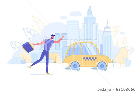 Young Man with Suitcase Running to Get Taxi Car. Young Man with Suitcase Running to Get Taxi Car. 63103666