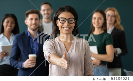 African American employer stretch hand meeting new worker African American employer stretch hand meeting new worker 63104021