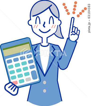 電卓を持ってポイントを解説する女性の上半身 63104383