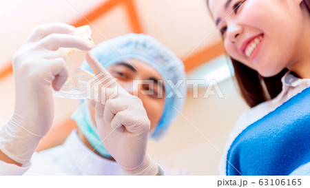 Dentist with tooth implant false teeth. Dentistry 63106165