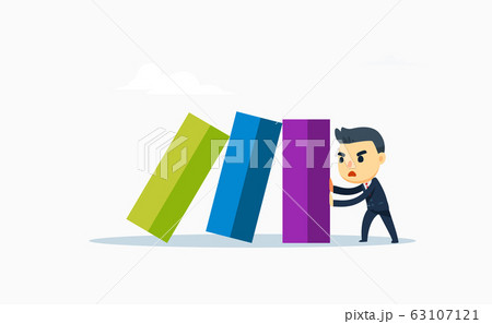 a businessman holds back the last domino. vector a businessman holds back the last domino. vector 63107121