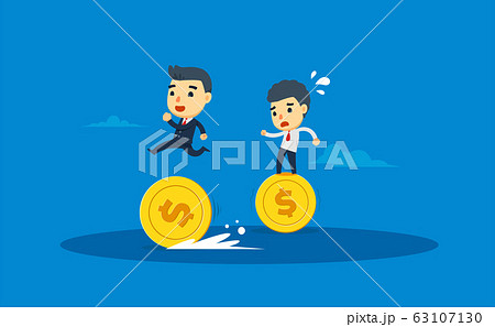 two entrepreneurs walk by using gold coins. vector 63107130