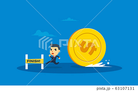 a businessman being chased by big coins. vector a businessman being chased by big coins. vector 63107131