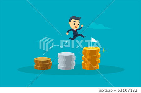 a businessman is jumping through pile of coins. a businessman is jumping through pile of coins. 63107132