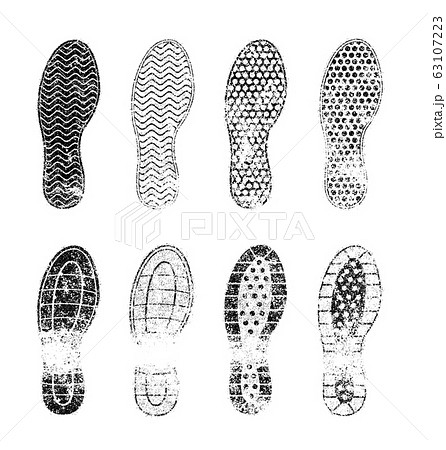 足あと 足跡 靴跡 靴の裏 白黒イラストセット 擦れ のイラスト素材