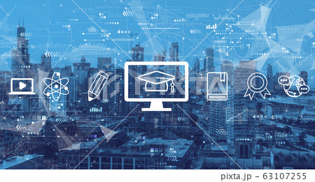 E-learning concept with downtown Chicago 63107255