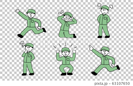 Work clothes men set of various expression poses (simple) Work clothes men set of various expression poses (simple) 63107650
