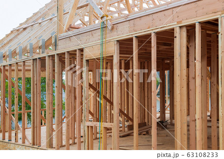 New home construction framing of a house 63108233