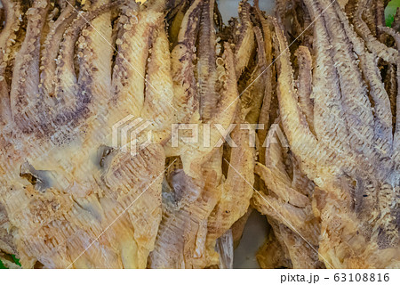 The close up of tasty dried squid seafood snack at fish market in Taipei, Taiwan. 63108816