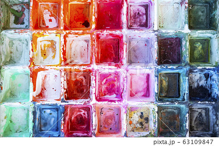 Photo of used color palette with many color. Art Photo of used color palette with many color. Art 63109847