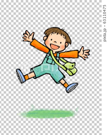 ジャンプする子供b 6 小学生 カバン ジェンダーフリー のイラスト素材