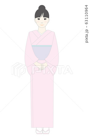 着物を着ている女性の全身イラストのイラスト素材