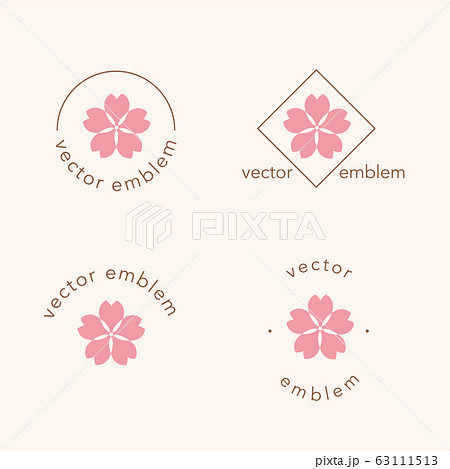 桜の花のロゴデザインセットのイラスト素材