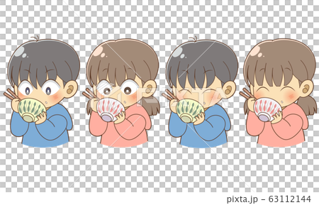 A child eating rice with a bowl - Stock Illustration [63112144] - PIXTA