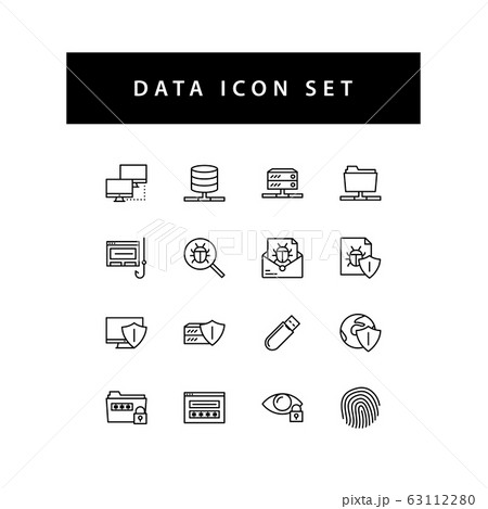 Data sharing icon set with black color outline 63112280