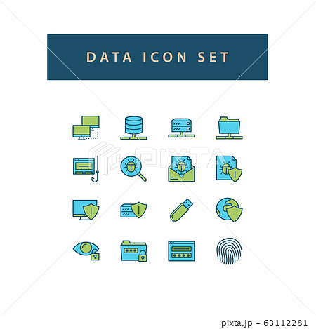 Data sharing icon set with filled outline style 63112281