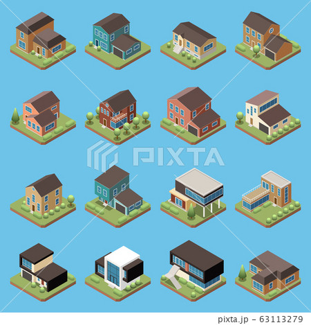 Suburban Residential Houses Isometric Set 63113279