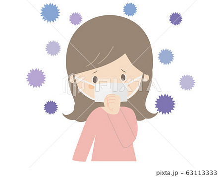 マスクを着けて咳をしている女性 63113333
