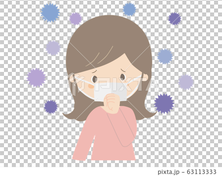 マスクを着けて咳をしている女性 63113333