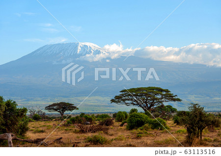 Snow on top of Mount Kilimanjaro in Amboseli Snow on top of Mount Kilimanjaro in Amboseli 63113516