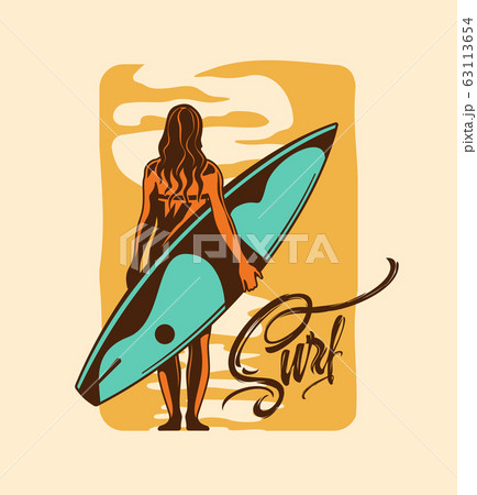 Surfing Hand Drawn Vector Illustrationのイラスト素材
