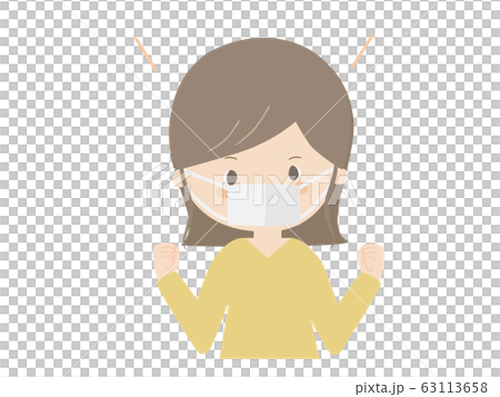 Woman doing guts pose wearing mask Woman doing guts pose wearing mask 63113658