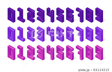 Isometric purple numbers made of 3d cubes, signs Isometric purple numbers made of 3d cubes, signs 63114215