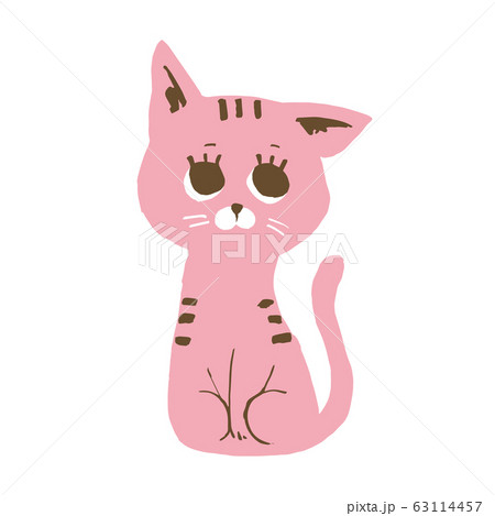 大人しく座っているピンクの猫のイラスト素材