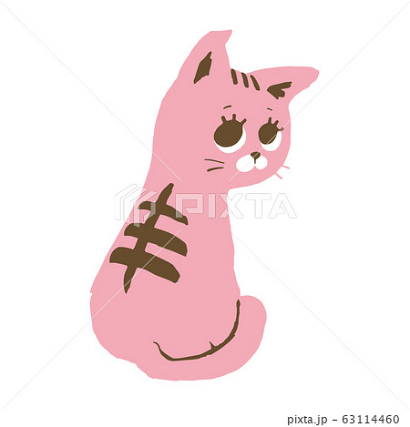 振り返ってこちらを見ているピンクの猫のイラスト素材 振り返ってこちらを見ているピンクの猫のイラスト素材
