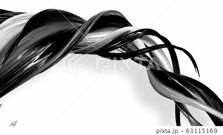 3d render black and white ribbon curved and twisted in ring. Interesting 3d abstract figure that shine like a striped candy or rolled plastic gift ribbon. beautiful lines on a white background. 63115169