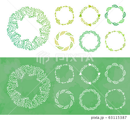 ボタニカルフレーム ナチュラルテイスト 葉っぱや枝 自然 オーガニック 天然素材 リース ネイチャーのイラスト素材