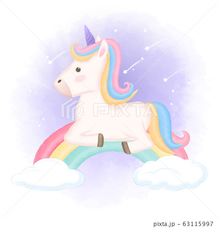 Cute Unicorn Relaxing On Rainbow Hand Drawn Animalのイラスト素材 Cute Unicorn Relaxing On Rainbow Hand Drawn Animalのイラスト素材