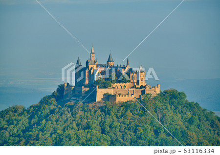 Hilltop Hohenzollern Castle on mountain top in 63116334