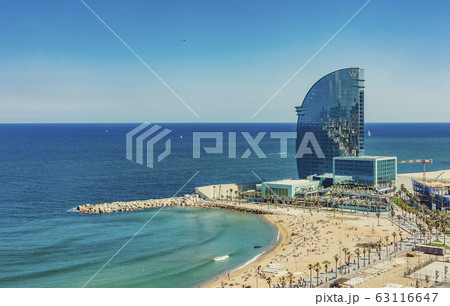 Airview of the beach Barceloneta beach in Barcelona Spain 63116647