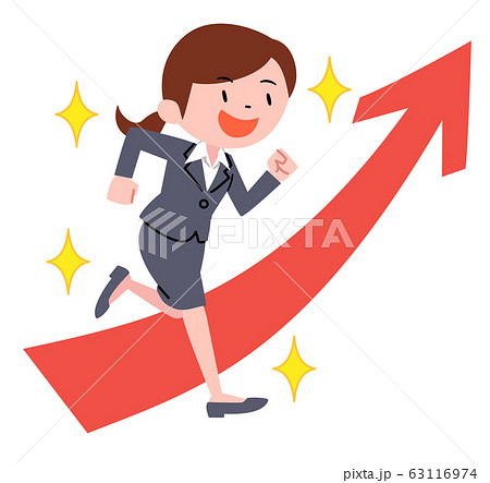 ビジネスウーマンと上向き矢印のイラスト素材