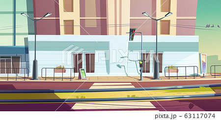 Vector city street with car road and tram rails 63117074