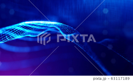 3d rendering background of microworld or sci-fi theme with glowing particles form curved lines, 3d surfaces, grid structures with depth of field, bokeh. Deep blue wave forms 3d rendering background of microworld or sci-fi theme with glowing particles form curved lines, 3d surfaces, grid structures with depth of field, bokeh. Deep blue wave forms 63117189