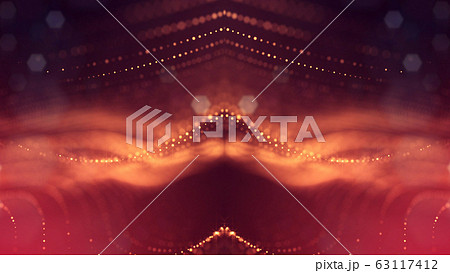 3d rendering background of microworld or sci-fi theme with glowing particles form curved lines, 3d surfaces, grid structures with depth of field, bokeh. Golden red wave symmetric forms 3d rendering background of microworld or sci-fi theme with glowing particles form curved lines, 3d surfaces, grid structures with depth of field, bokeh. Golden red wave symmetric forms 63117412