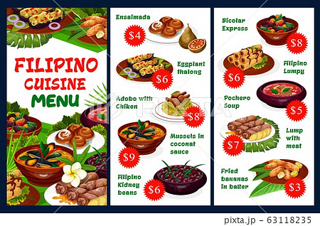 Filipino restaurant menu, traditional cuisine 63118235