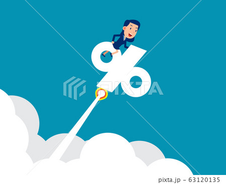 Riding percentage sign as rocket. Business finance 63120135