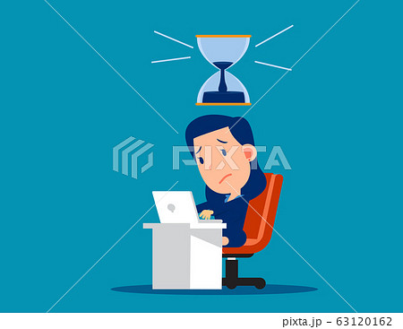 Stressed worker with hourglass that almost run Stressed worker with hourglass that almost run 63120162