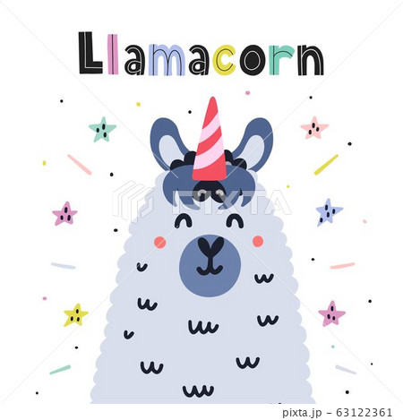 Llamacorn cute card. Funny print with llama - unicorn 63122361
