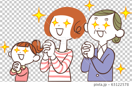 目を輝かせて祈る女性三世代 目を輝かせて祈る女性三世代 63122578