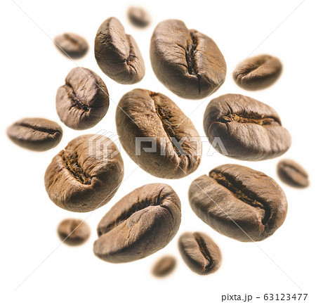Coffee beans levitate on a white background 63123477