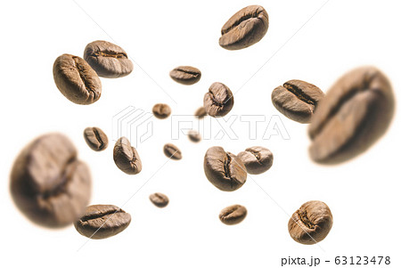 Coffee beans levitate on a white background 63123478