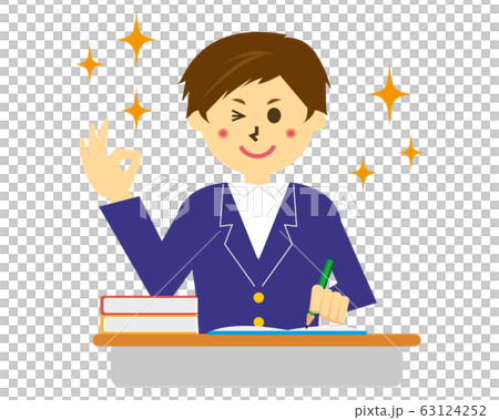 学生　生徒　男子高生　男子学生　机 63124252