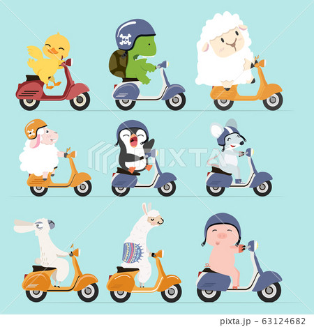 animals riding with scooter vector set animals riding with scooter vector set 63124682