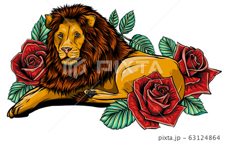 The head of a lion in a flower ornament vector The head of a lion in a flower ornament vector 63124864